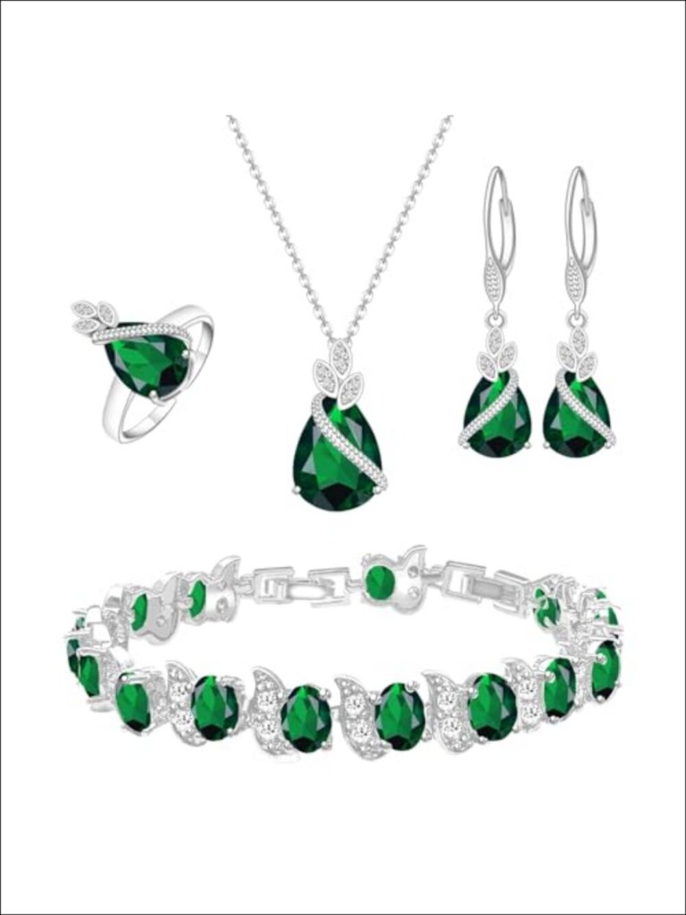 Classic Jewelry Set Platinum Plated Created Emerald Teardrop for Prom Wedding